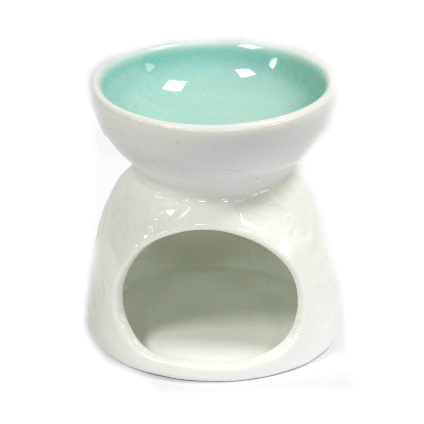 Classic White Oil Burner - Floral with Teal Well Oil Burner Soul Inspired