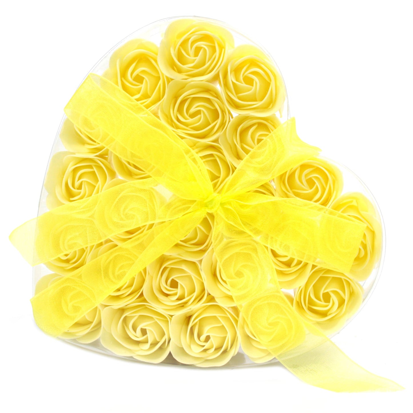 Set of 24 Soap Roses in Heart Box Soap Flowers Soul Inspired Yellow