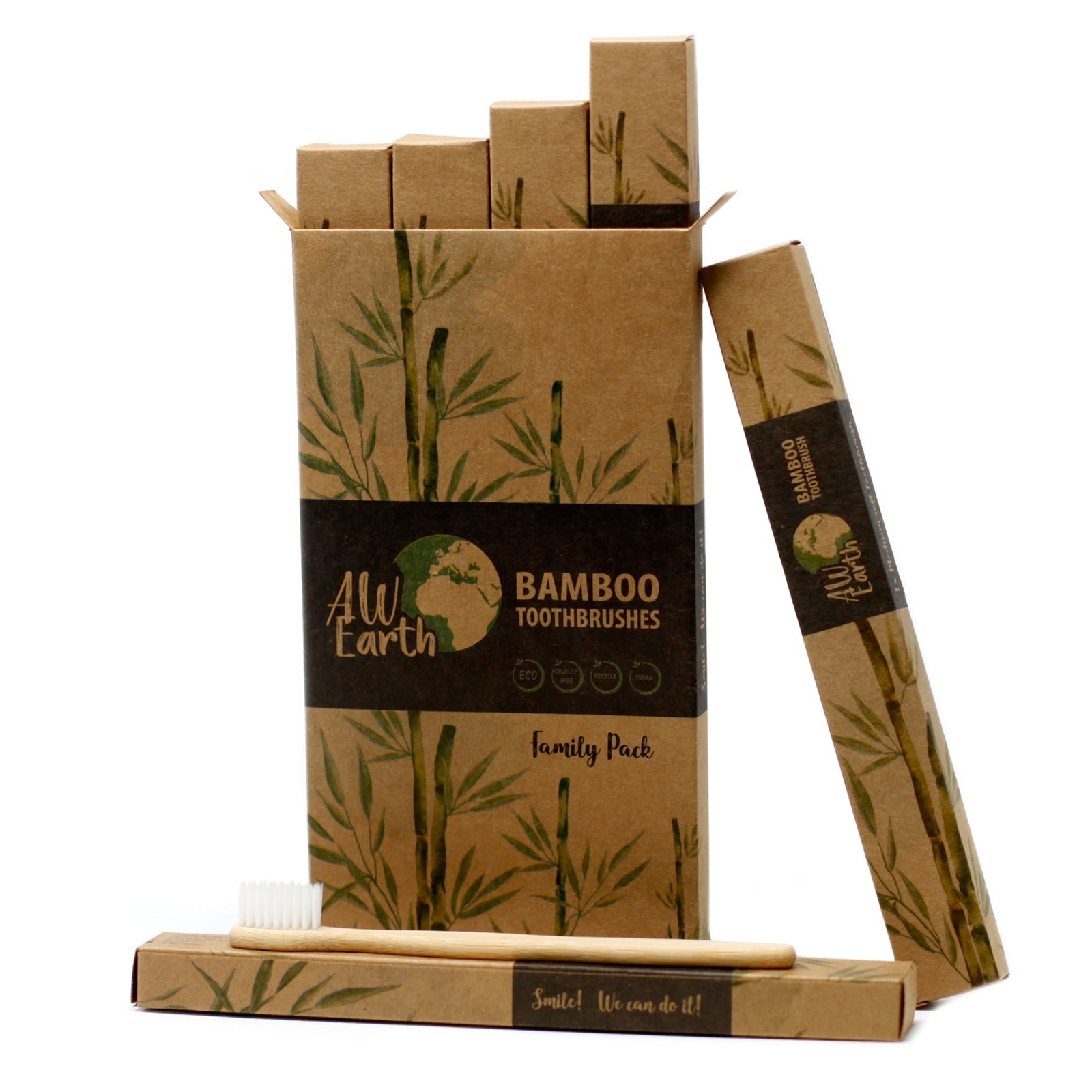 Bamboo Toothbrush - White - Family Pack of 4 Toothbrushes Ancient Wisdom 