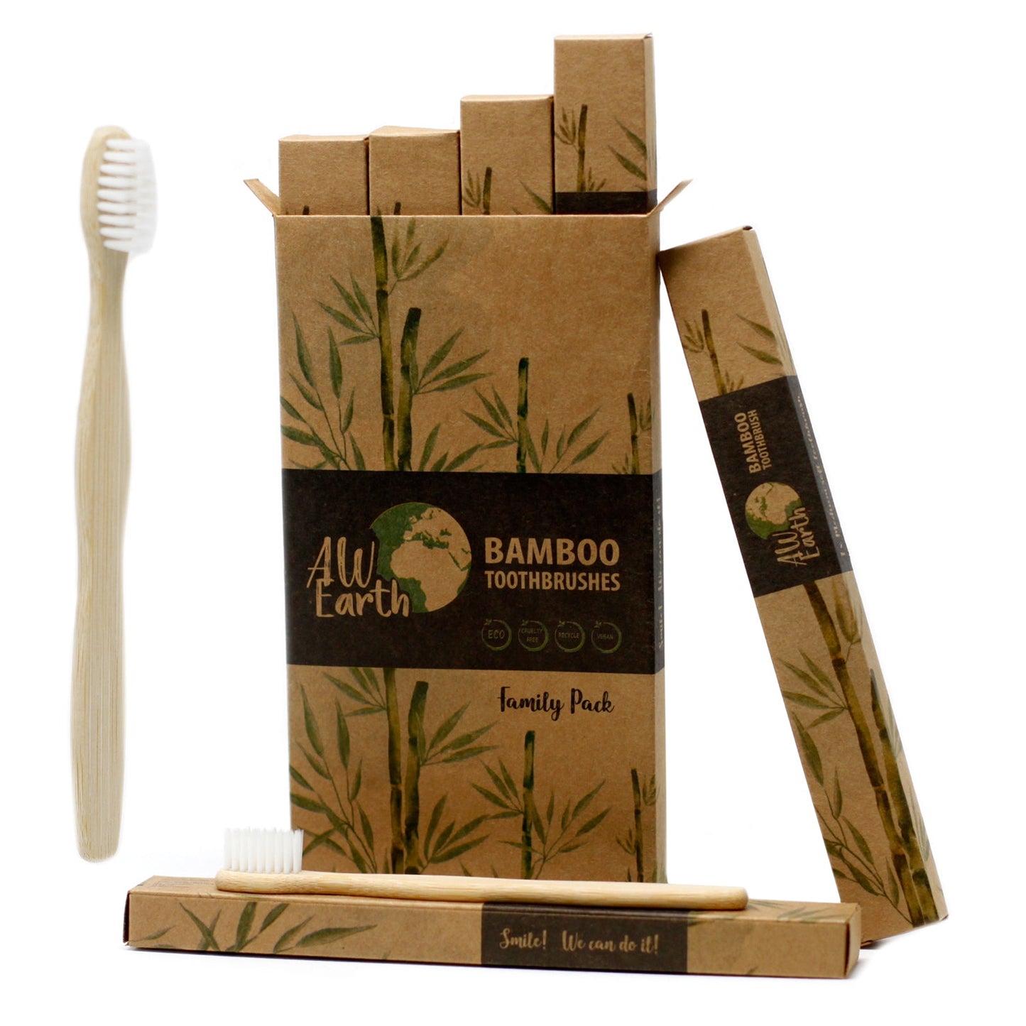 Bamboo Toothbrush - White - Family Pack of 4 Toothbrushes Ancient Wisdom 