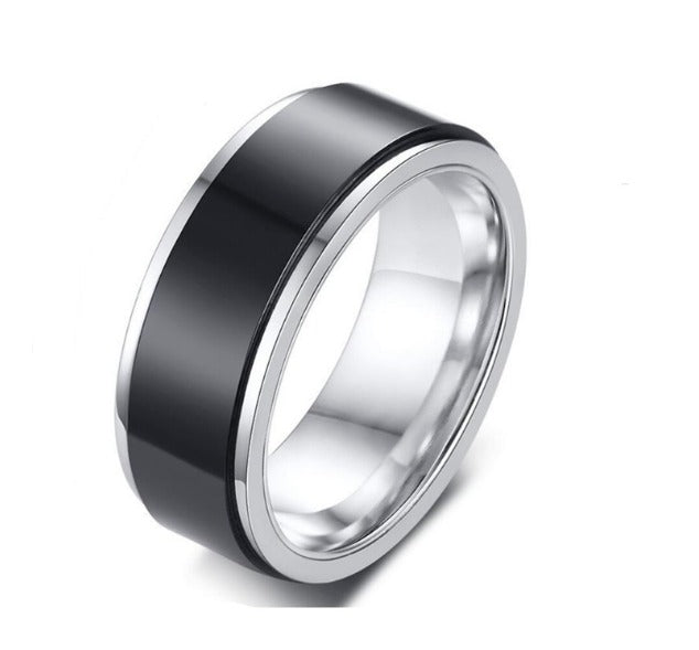 Fidget Spinner Ring for Anxiety - Block Colour Spinner Ring Soul Inspired Black N ½ 