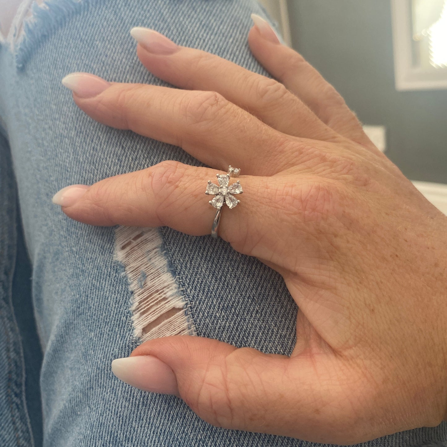 Flower Diamond Anxiety Spinning Ring Soul Inspired 