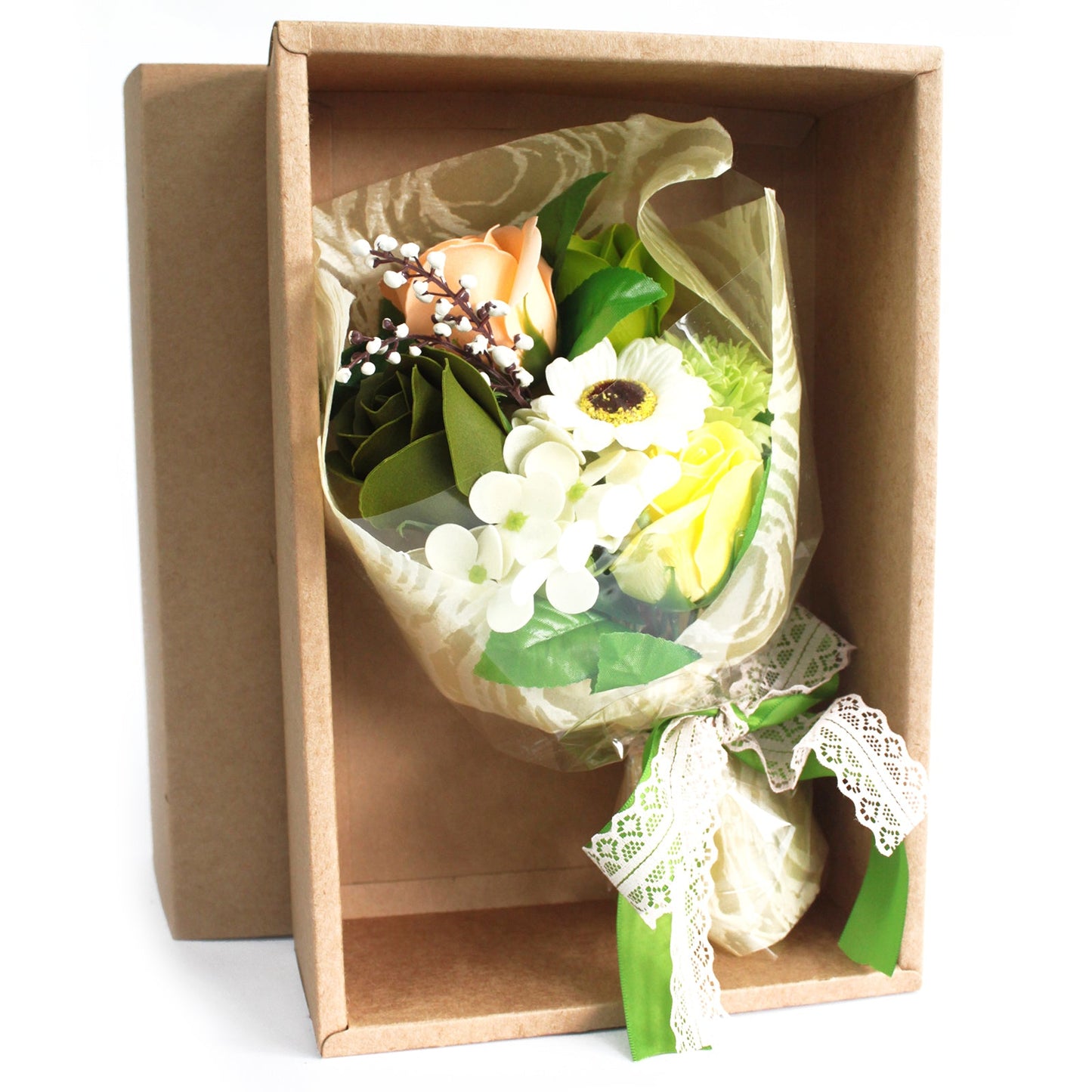 Flower Soap Bouquet - Gift Boxed Soap Flowers Soul Inspired Green / Yellow 