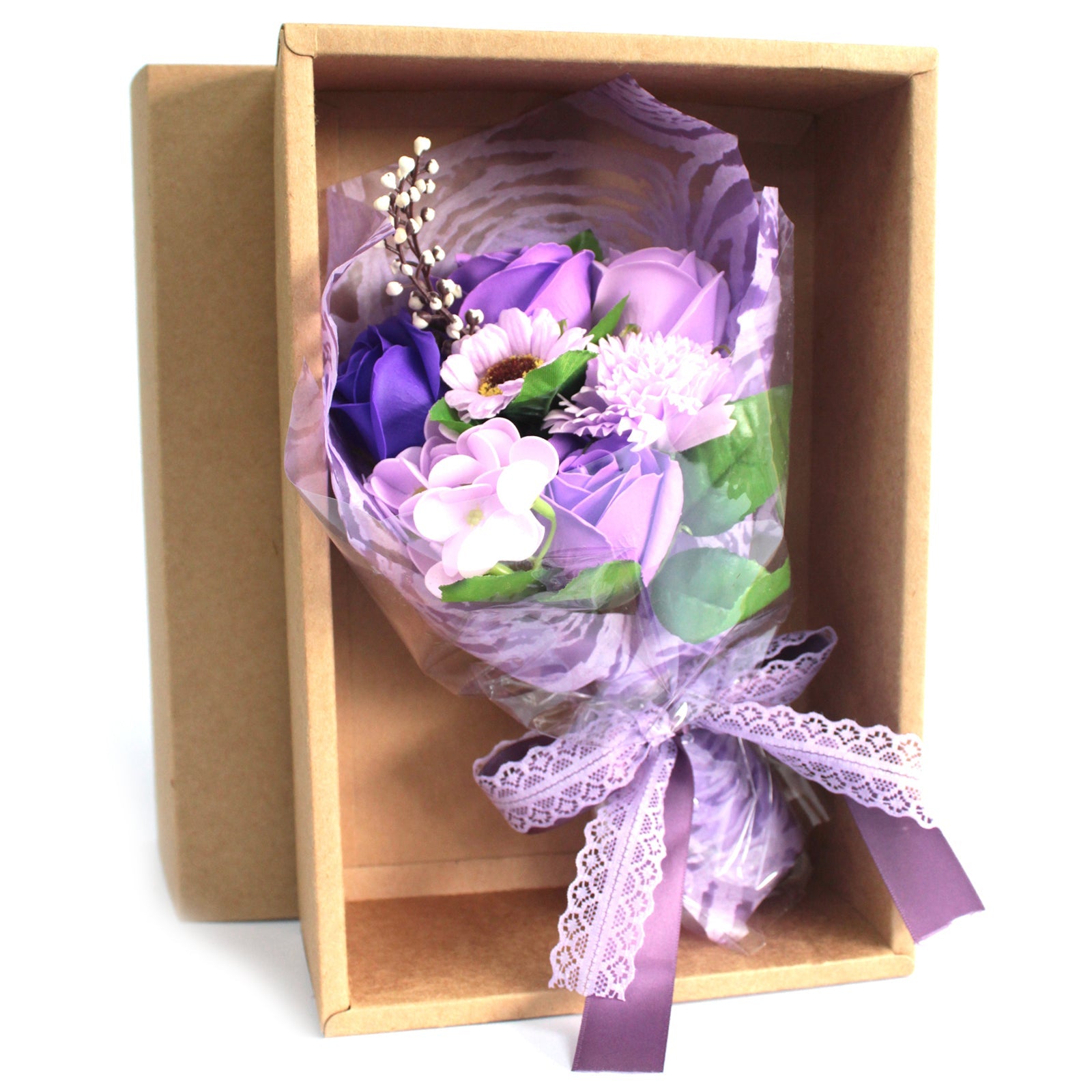 Flower Soap Bouquet - Gift Boxed Soap Flowers Soul Inspired Purple 