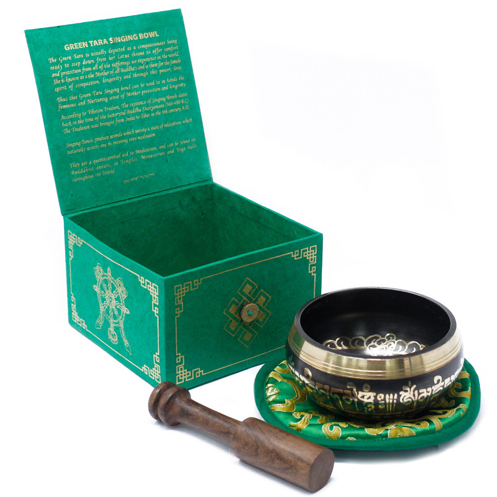 Green Tara Singing Bowl Set - 10cm Singing Bowl Soul Inspired 