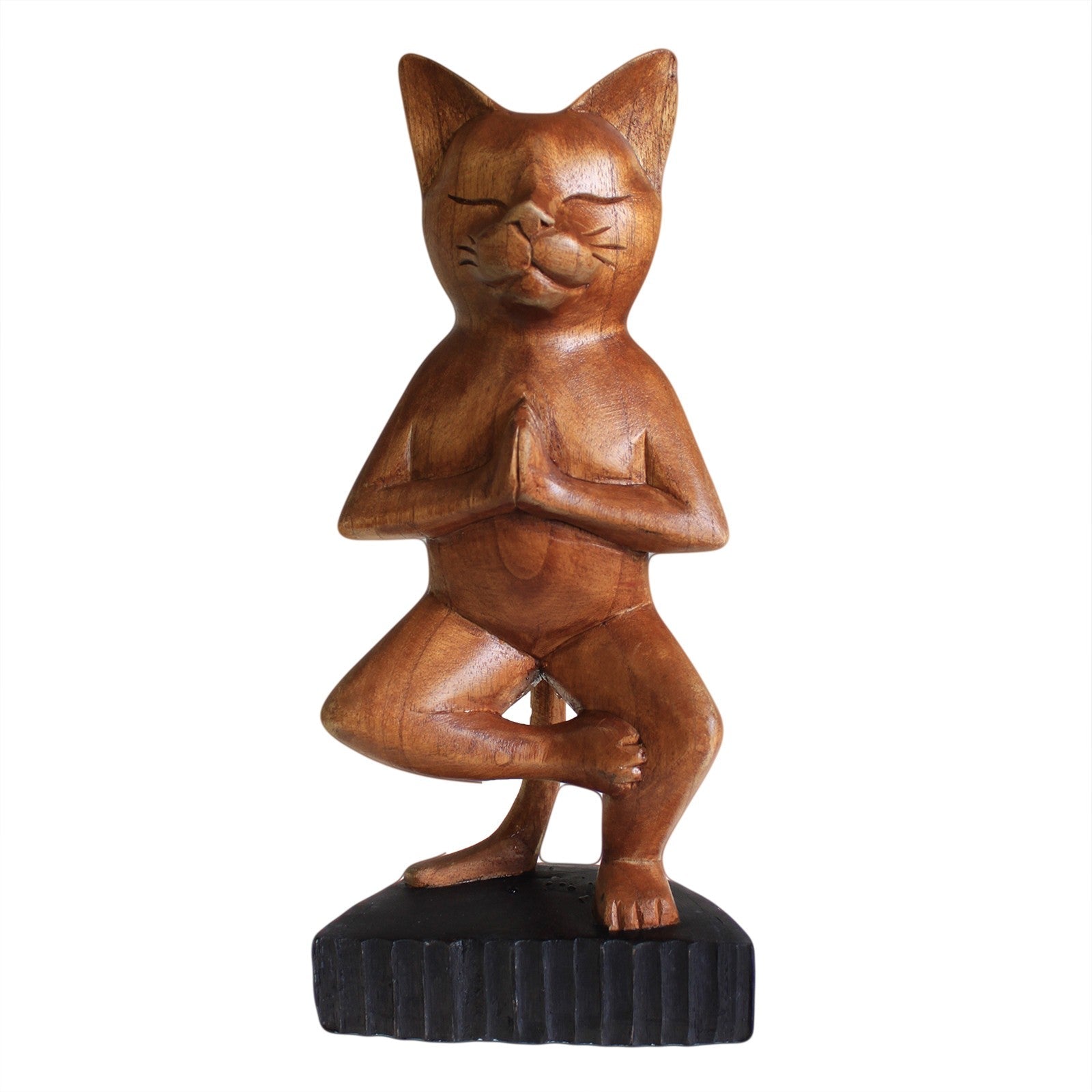 Hand Carved Yoga Cats Ornament Soul Inspired One Leg 