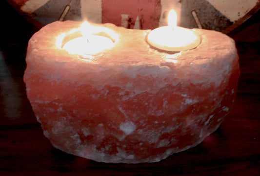 Premium Himalayan Salt Tealight Holder - Large - 2 holes Himalaya Salt Candle Holder Soul Inspired 