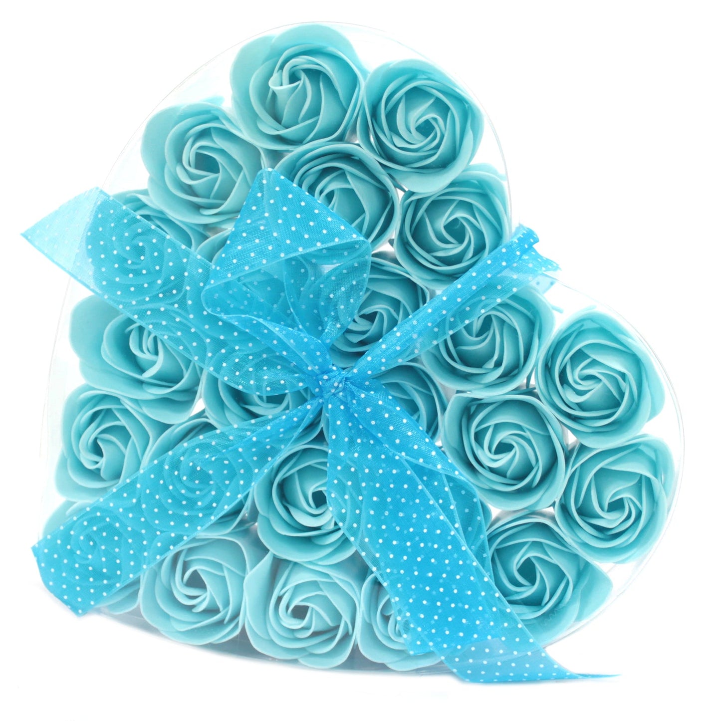 Set of 24 Soap Roses in Heart Box Soap Flowers Soul Inspired Blue 