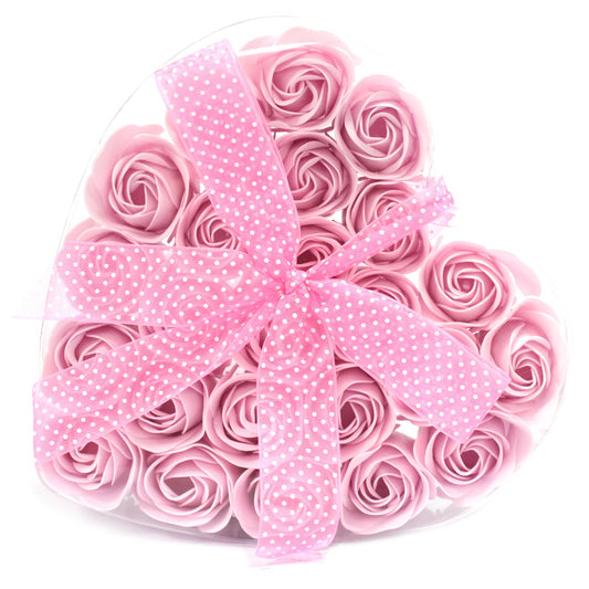 Set of 24 Soap Roses in Heart Box Soap Flowers Soul Inspired Pink 