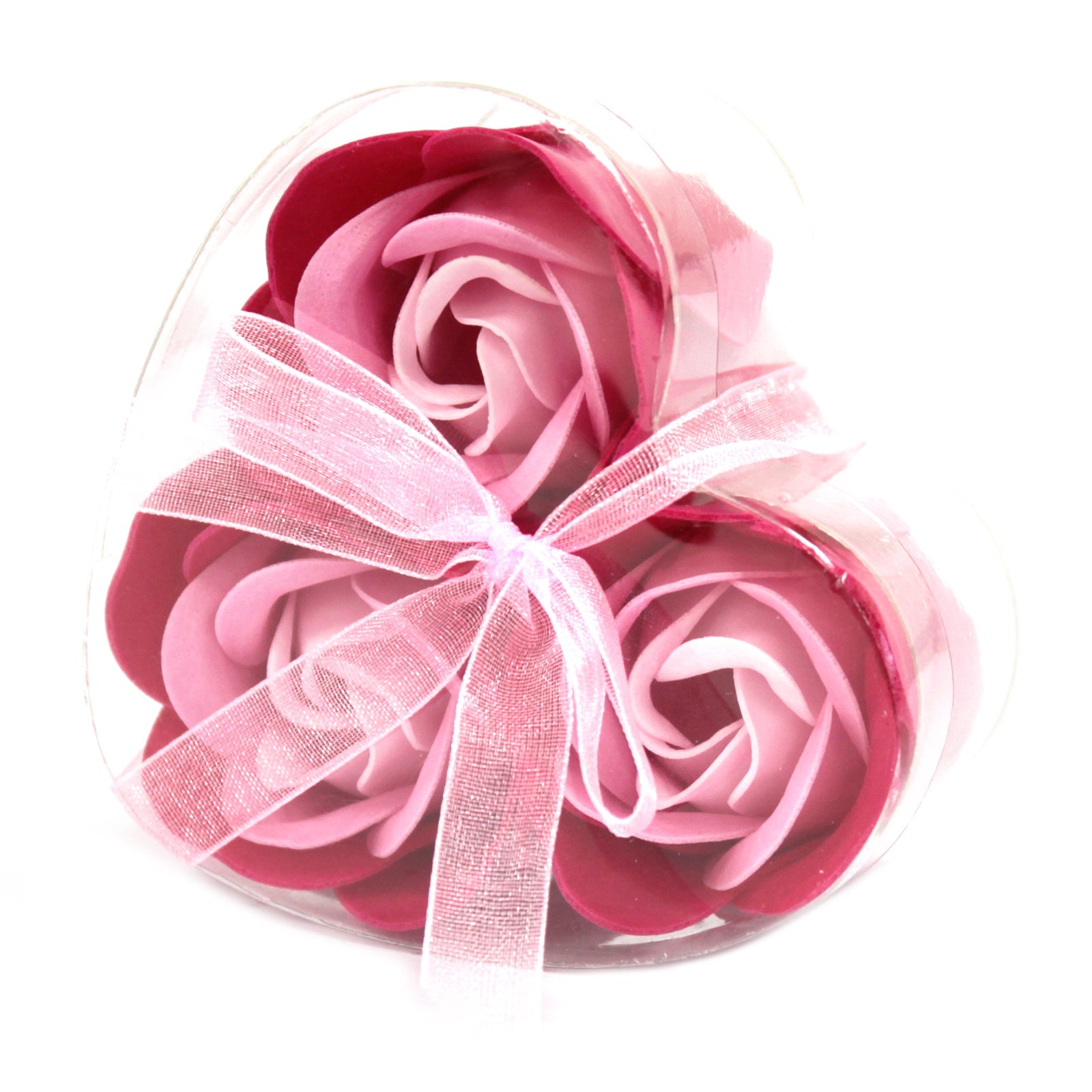 Set of 3 Soap Roses in Heart Box Soap Flowers Soul Inspired Pink 