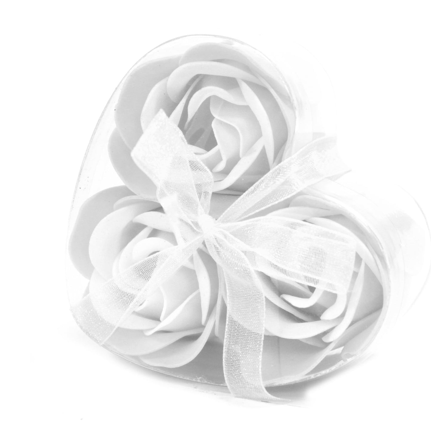Set of 3 Soap Roses in Heart Box Soap Flowers Soul Inspired White 