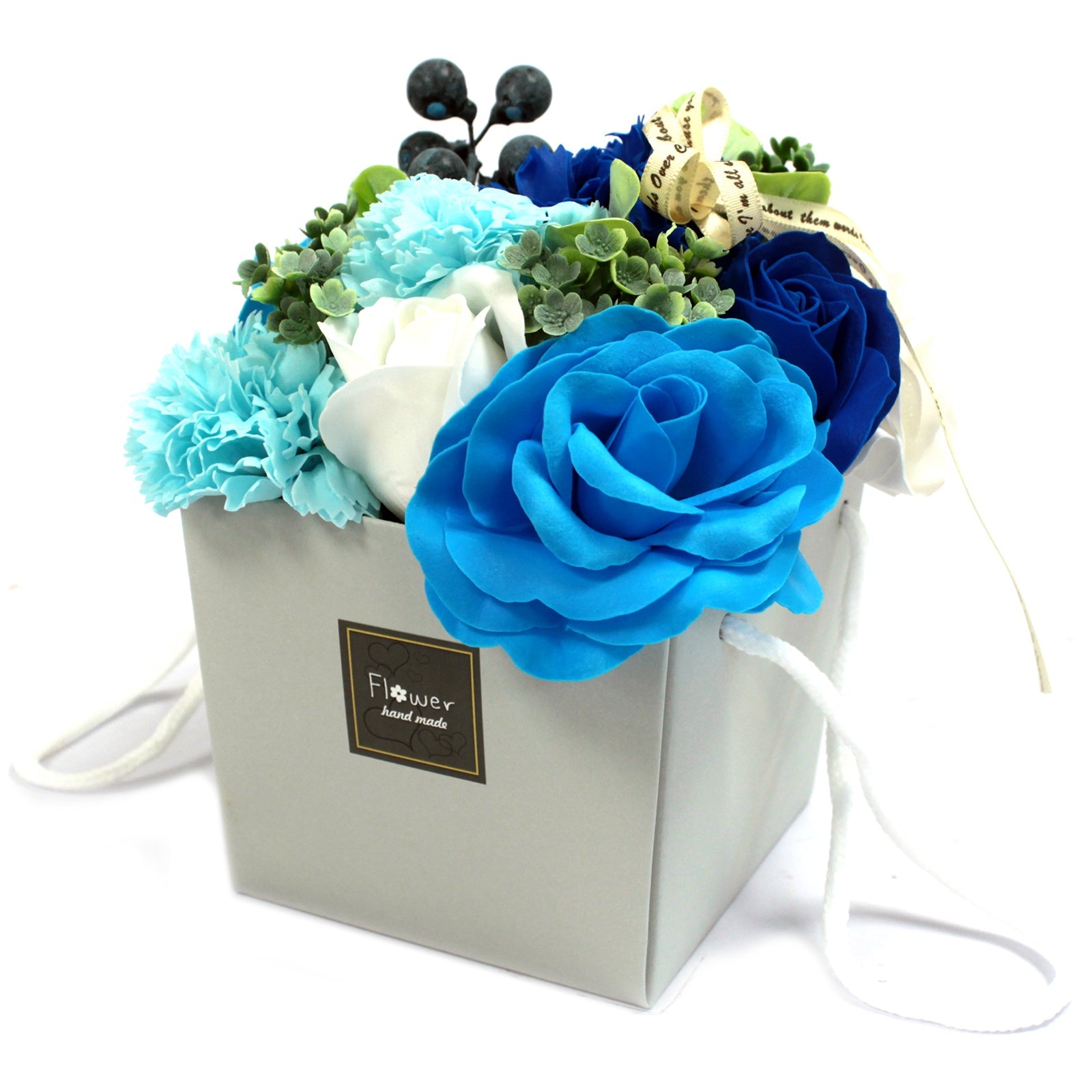 Soap Flower Bouquet in Box Soap Flowers Soul Inspired Blue Wedding 